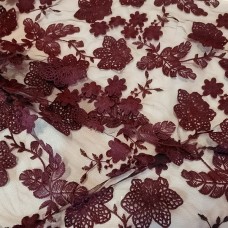 Ткань Сетка с вышивкой (марсала), 3601